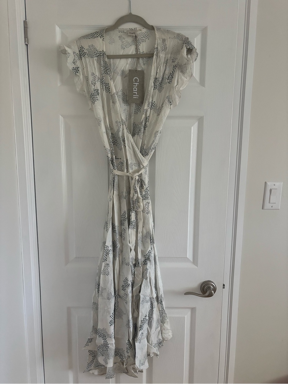 Charli- white and grey Dot-Print Maxi Wrap Dress